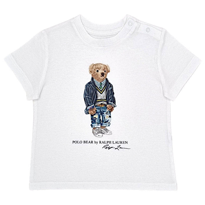 T-shirt bébé garçon Ralph Lauren Baby, blanc motif Polo Bear, taille 12 mois, seconde main luxe, vue de face