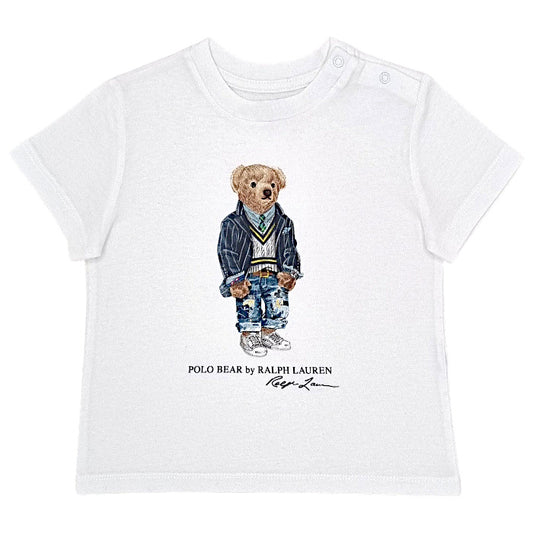 T-shirt bébé garçon Ralph Lauren Baby, blanc motif Polo Bear, taille 12 mois, seconde main luxe, vue de face