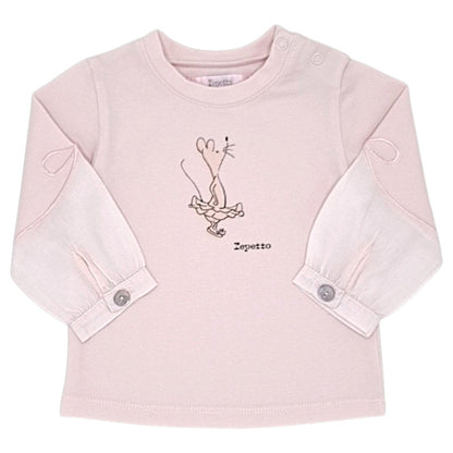 T-shirt bébé fille Repetto, rose motif souris, taille 3 mois, seconde main premium, vue de face