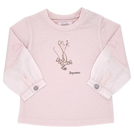 T-shirt bébé fille Repetto, rose motif souris, taille 3 mois, seconde main premium, vue de face