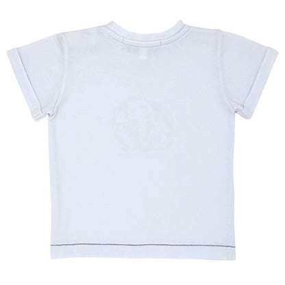 T-shirt bébé bleu ciel imprimé Augustin le lapin Tartine et Chocolat, vue de dos, garçon 12 mois