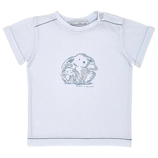 T-shirt bébé garçon Tartine et Chocolat, bleu ciel imprimé Augustin le lapin, taille 12 mois, seconde main haut de gamme, vue de face