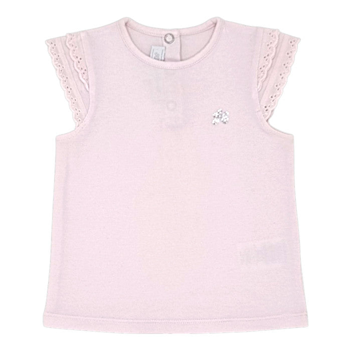 T-shirt bébé fille Tartine et Chocolat, rose TC en strass, taille 18 mois, seconde main haut de gamme, vue de face