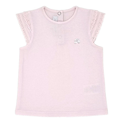 T-shirt bébé fille Tartine et Chocolat, rose TC en strass, taille 18 mois, seconde main haut de gamme, vue de face