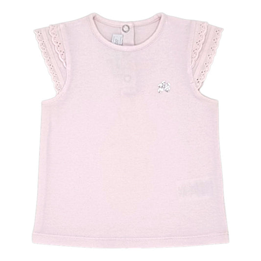 T-shirt bébé fille Tartine et Chocolat, rose TC en strass, taille 18 mois, seconde main haut de gamme, vue de face