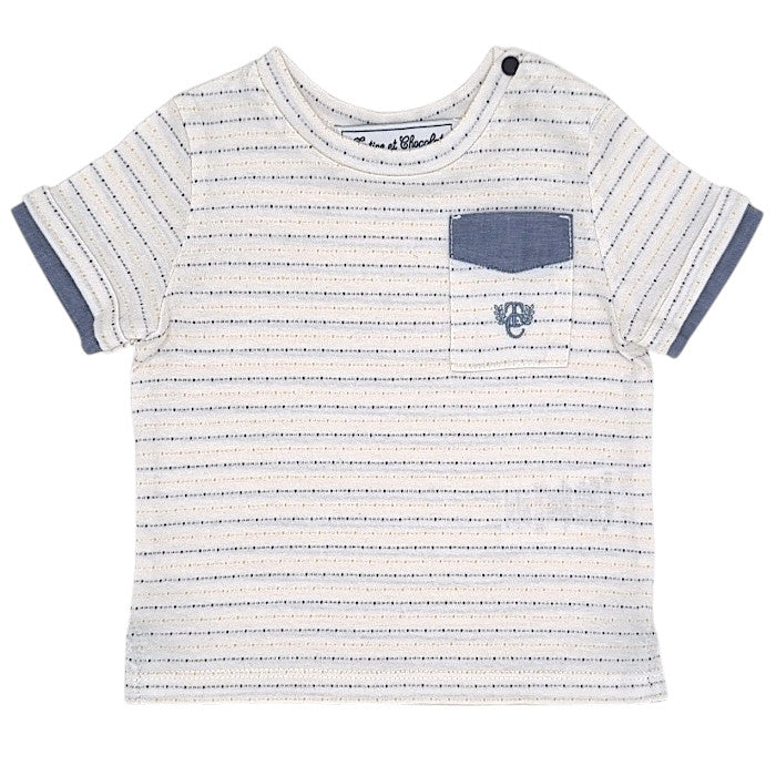 T-shirt bébé garçon Tartine et Chocolat, écru à rayures fines, taille 6 mois, seconde main haut de gamme, vue de face