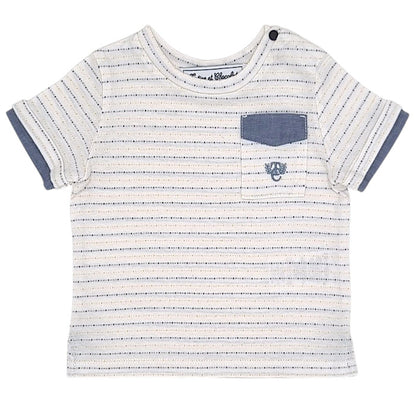 T-shirt bébé garçon Tartine et Chocolat, écru à rayures fines, taille 6 mois, seconde main haut de gamme, vue de face