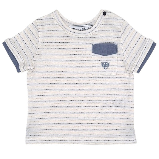 T-shirt bébé garçon Tartine et Chocolat, écru à rayures fines, taille 6 mois, seconde main haut de gamme, vue de face