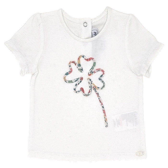 T-shirt bébé fille Tartine et Chocolat, écru motif trèfle, taille 6 mois, seconde main haut de gamme, vue de face
