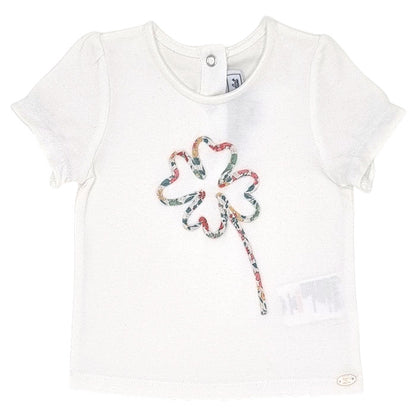 T-shirt bébé fille Tartine et Chocolat, écru motif trèfle, taille 6 mois, seconde main haut de gamme, vue de face