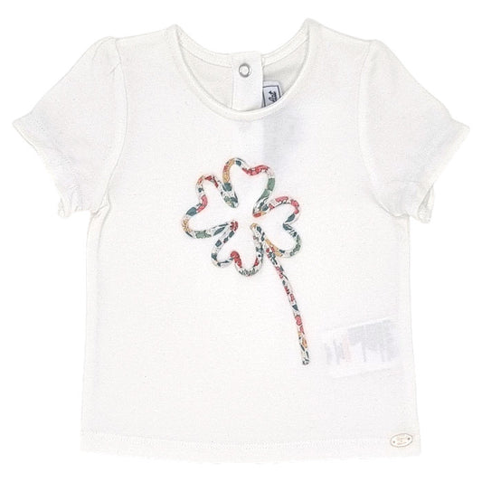 T-shirt bébé fille Tartine et Chocolat, écru motif trèfle, taille 6 mois, seconde main haut de gamme, vue de face