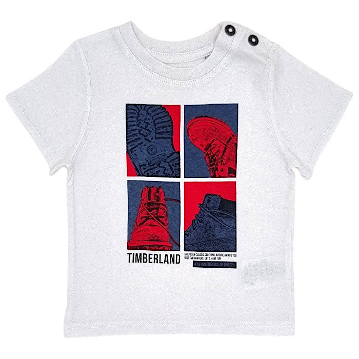 T-shirt bébé garçon Timberland, blanc en coton, taille 12 mois, seconde main premium, vue de face