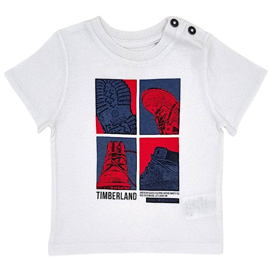 T-shirt bébé garçon Timberland, blanc en coton, taille 12 mois, seconde main premium, vue de face