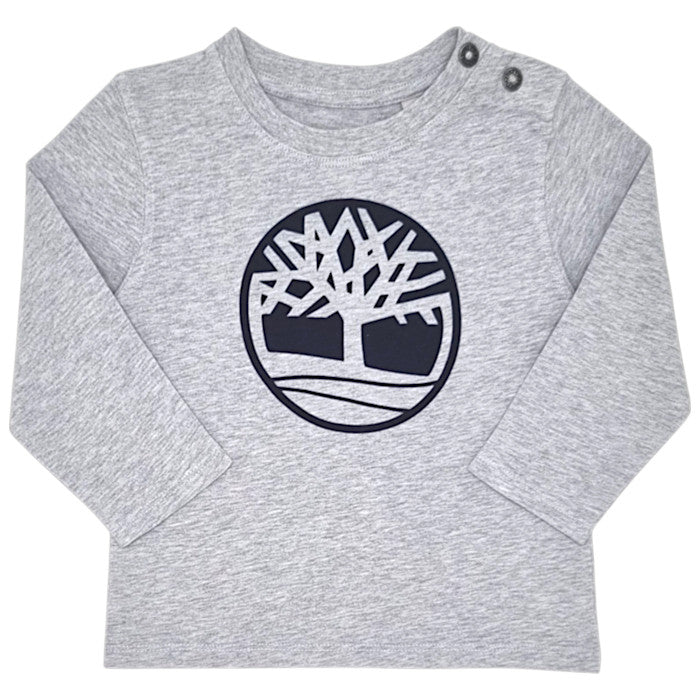 T-shirt bébé garçon Timberland, gris chiné logo imprimé, taille 24 mois, seconde main premium, vue de face
