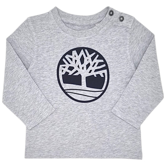 T-shirt bébé garçon Timberland, gris chiné logo imprimé, taille 24 mois, seconde main premium, vue de face