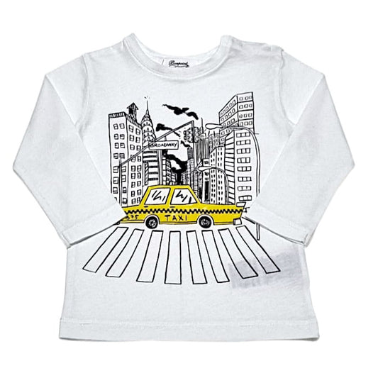 T-shirt Bonpoint bébé garçon d'occasion 6 mois blanc manches longues dessin New-York
