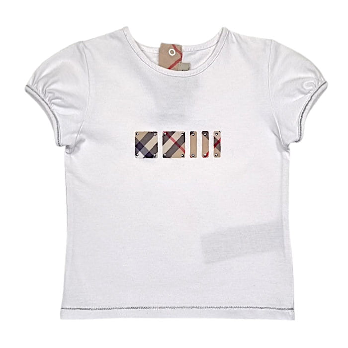 Vêtement fille 12 mois d'occasion - T-shirt bébé Burberry blanc motif check