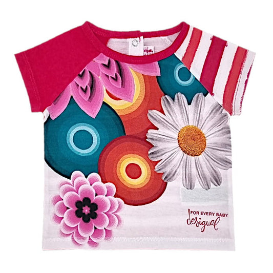 Tee-shirt multicolore manches courtes, Desigual, fille 6 mois, vue de face, vêtement bébé occasion, mode circulaire
