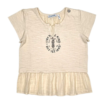 T-shirt bébé fille 18 mois beige bi-matière - Vêtement IKKS occasion