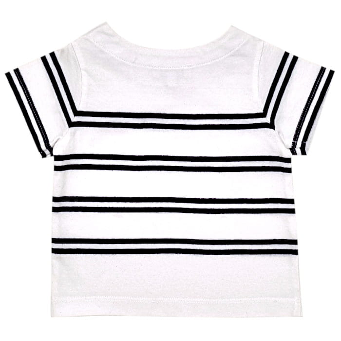 T-shirt blanc rayé manches courtes, marque Jacadi, pour bébé garçon, vue de dos, vêtement tendance d'occasion