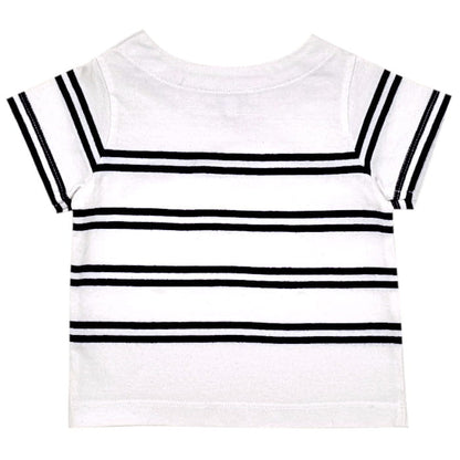 T-shirt blanc rayé manches courtes, marque Jacadi, pour bébé garçon, vue de dos, vêtement tendance d'occasion