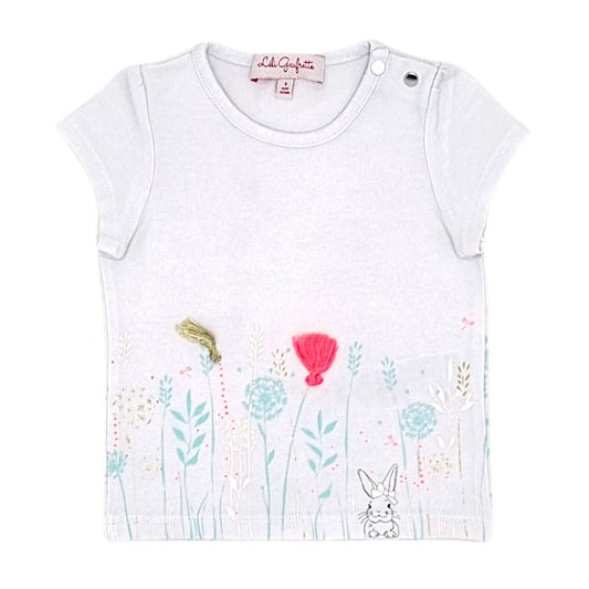T-shirt bébé fille Lili Gaufrette d'occasion 12 mois blanc illustration fleurs