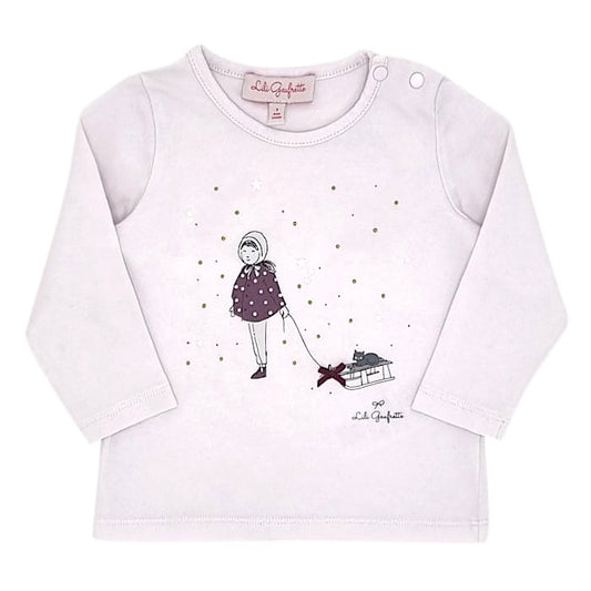 T-shirt bébé fille 12 mois Lili Gaufrette seconde main rose illustration fillette