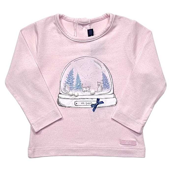 T-shirt bébé fille rose Lili Gaufrette 3 mois seconde main illustration boule à neige manches longues