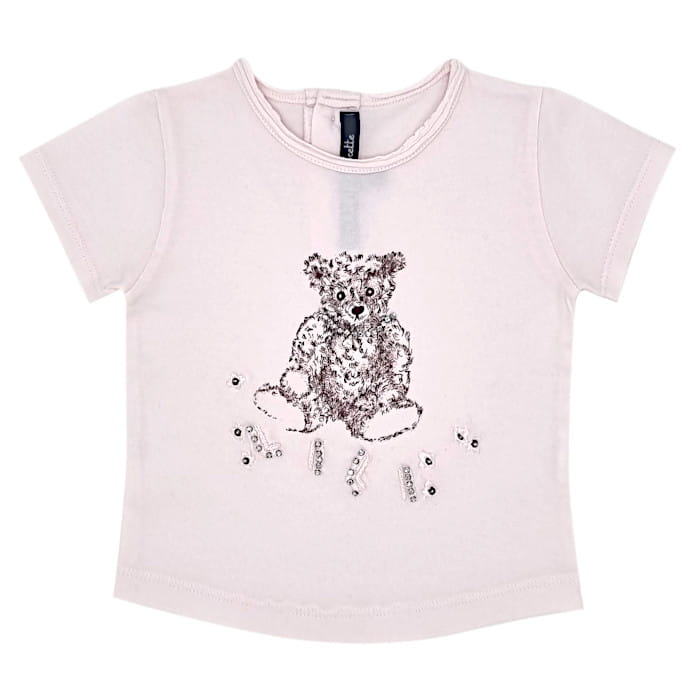 Tee-shirt rose manches courtes, Lili Gaufrette, fille 12 mois, vue de face, vêtement d'occasion pour bébé en excellent état