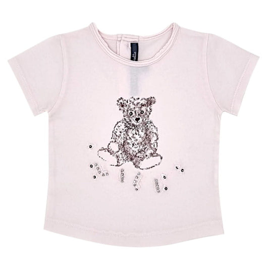 Tee-shirt rose manches courtes, Lili Gaufrette, fille 12 mois, vue de face, vêtement d'occasion pour bébé en excellent état