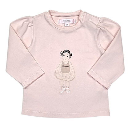 T-shirt rose illustration danseuse, Repetto, pour bébé fille 3 mois, vue de face, vêtement seconde main de marque