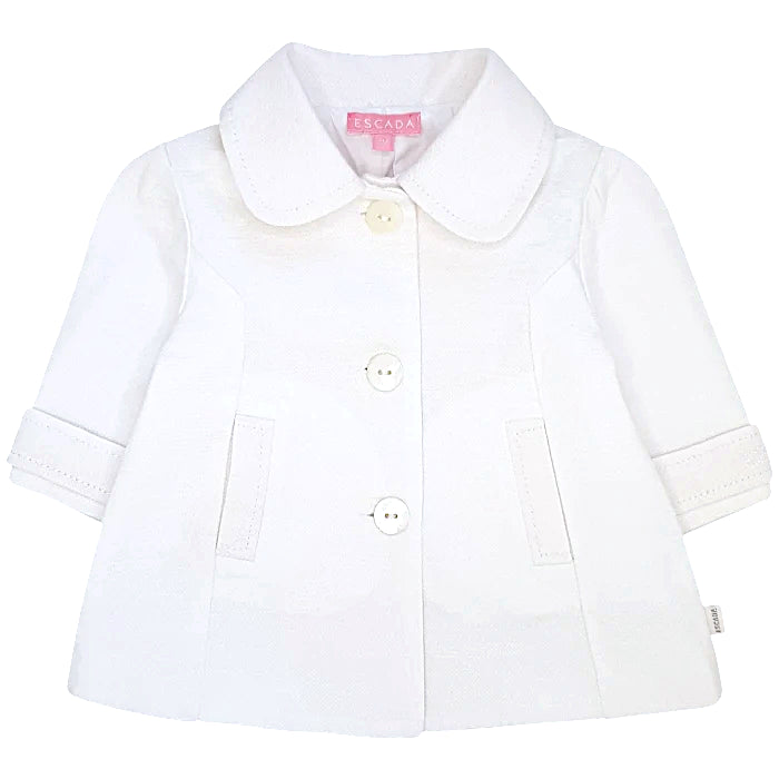 Veste bébé fille blanc en coton et lin, taille 1 mois, marque Escada - seconde main luxe