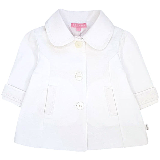 Veste bébé fille blanc en coton et lin, taille 1 mois, marque Escada - seconde main luxe