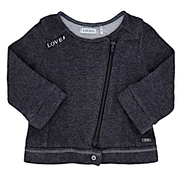 Veste bébé fille gris en coton bio, taille 6 mois, marque IKKS - seconde main premium