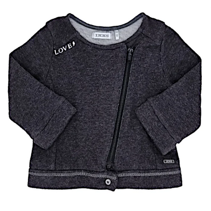 Veste bébé fille gris en coton bio, taille 6 mois, marque IKKS - seconde main premium