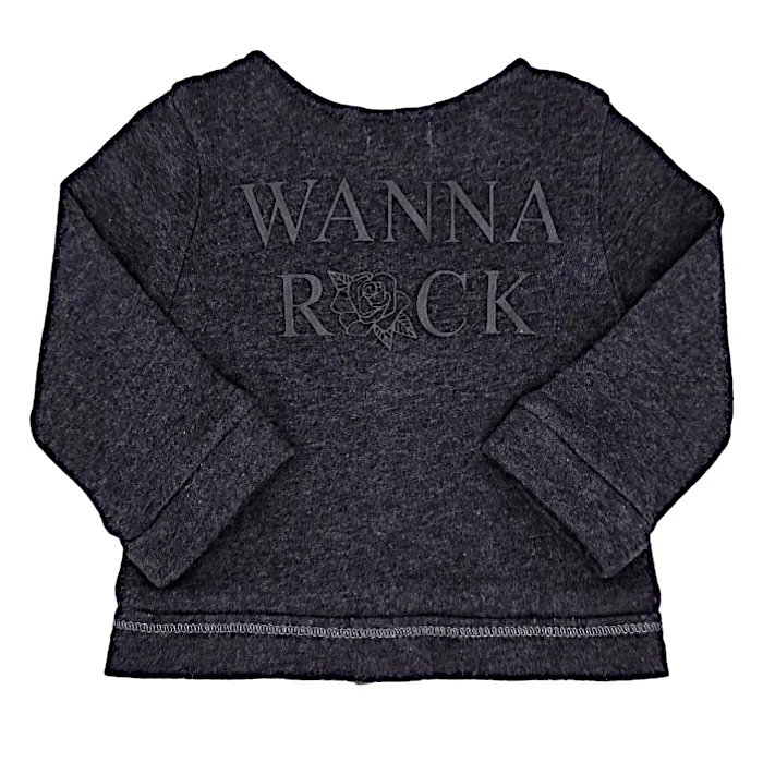 Veste bébé fille IKKS 6 mois, gris, inscription WANNA ROCK au dos