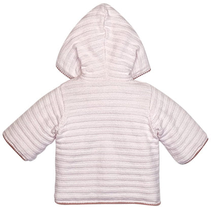 Veste tricot rose à capuche, Jacadi, pour bébé fille 3 mois, vue de dos, vêtement chic de seconde main