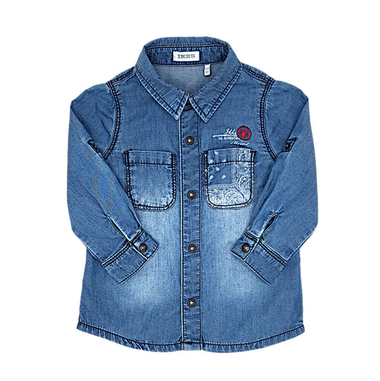 Chemise en jean bébé garçon 6 mois IKKS d'occasion bleu délavé