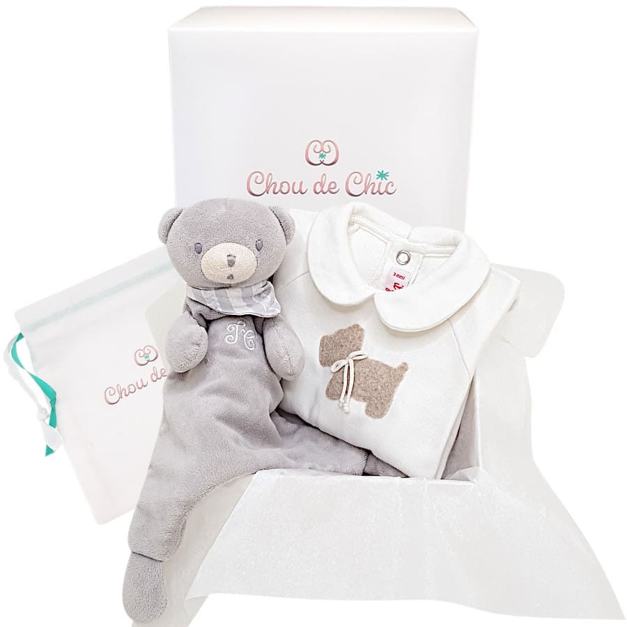 Coffret de naissance bébé - état excellent - Combinaison IL GUFO 3 mois et doudou TARTINE ET CHOCOLAT