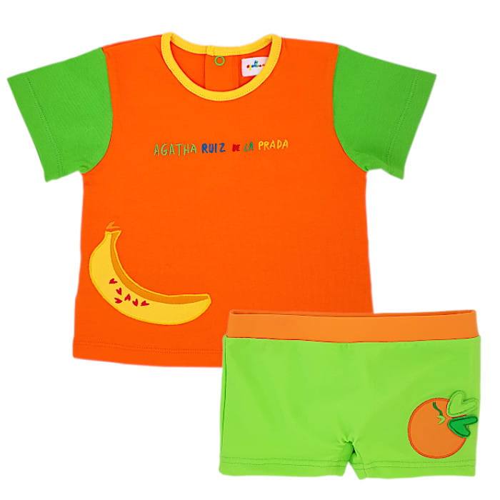Vêtement bébé neuf avec étiquette - ensemble t-shirt et short de bain AGATHA RUIZ DE LA PRADA garçon 12 mois orange