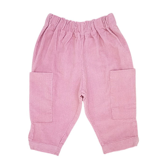 Vêtement bébé neuf avec étiquette - BLEU COMME GRIS Pantalon fille 6 mois rose en velours côtelé