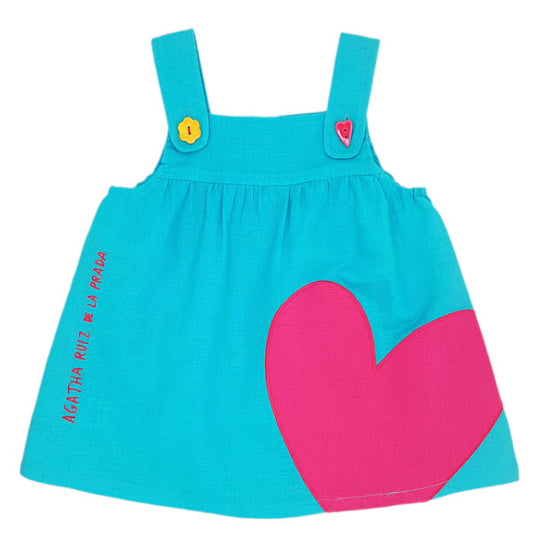 Vêtement bébé neuf avec étiquette - AGATHA RUIZ DE LA PRADA Robe 3 mois turquoise motif coeur