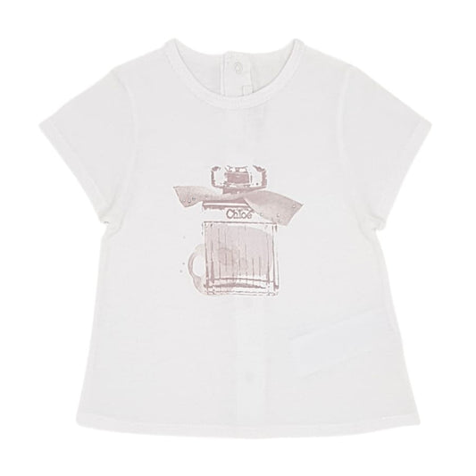 Vêtement bébé fille luxe d'occasion CHLOÉ Tee-shirt 9 mois blanc cassé
