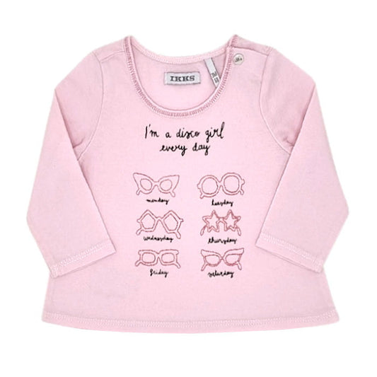 T-shirt bébé fille occasion IKKS 3 mois rose illustration lunettes