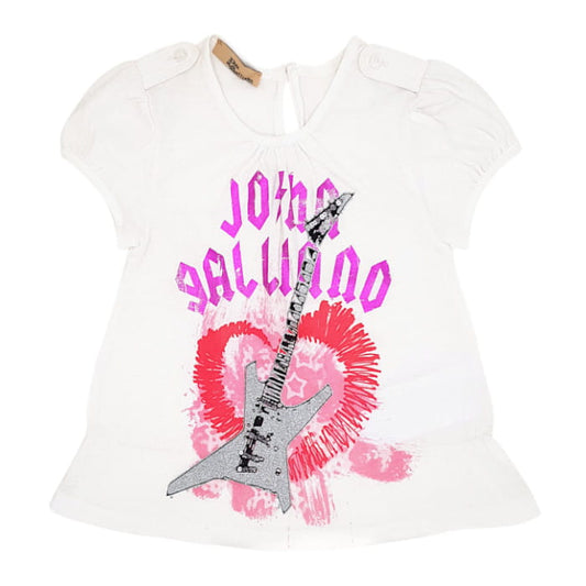 Vêtement bébé neuf avec étiquette - Tunique fille 6 mois JOHN GALLIANO KIDS blanc motif guitare